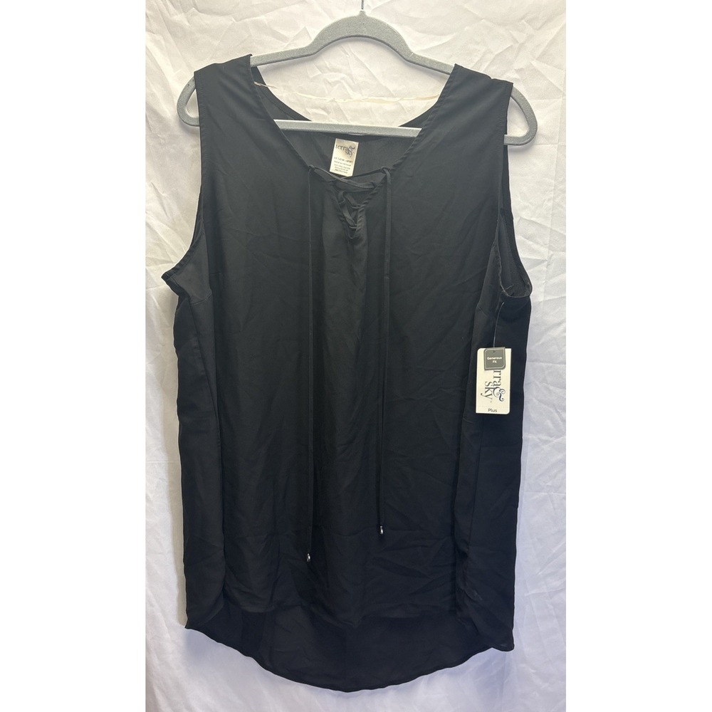 Terra & Sky 1X Black Lace Up Sleeveless Tunic Top High Low Hem Plus Size NEW